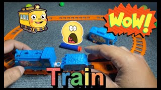 Assembling trains with bringht colors live blue green balls [upl. by Terrene724]