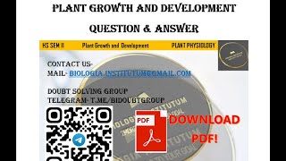 Plant Growth and Development QnA ll HS SEM II NEET JENPUS CUET UG ll biology [upl. by Richma380]