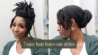 7 Easy TurbanHeadwrap Styles W Short Locs  How to Style  No Retwist Locs [upl. by Akers]