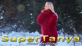 04122013 Red fuzzy hand knitted mohair Tneck sweater by SuperTanya [upl. by Weyermann]