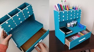 DIY Desktop Organizer Waste Paper  Paper Craft  Pen Holder Organizer [upl. by Blackmore]