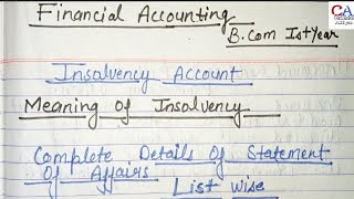 Insolvency Accounts  Insolvency Accounts Bcom 1st Year  Insolvency Accounts Statement Of Affairs [upl. by Ambros]