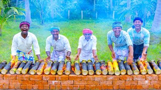 BAMBOO CHICKEN  Chicken Cooking in Bamboo  Direct Fired Bamboo Chicken Recipe Cooking in Village [upl. by Ilwain]