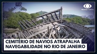 Cemitério de navios segue na Baía de Guanabara  Jornal da Band [upl. by Bronder]