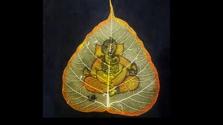 Painting on peepal leaf  Leaf painting Peepal leaf Lord Ganesha painting trending videos [upl. by Ailaza873]