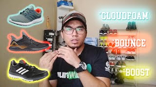 Adidas Midsole  Boost VS Cloudfoam VS Bounce Malay Language [upl. by Arrol]