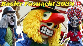 Basler Fasnacht 2024 🇨🇭🥁🎷🎺👺🎭 Cortege Day 1 fasnacht basel cortege baselfasnacht [upl. by Yahsel214]