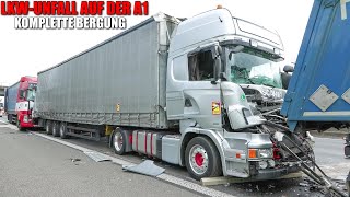 SCHWERER LKWUNFALL AM STAUENDE  4 Lastwagen beteiligt  Komplette Bergung der zerstörten LKW [upl. by Norene473]