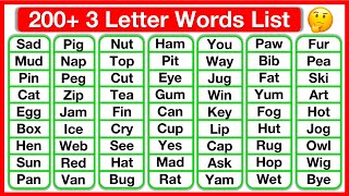 200 Three Letter Words List 🤔  Phonics lesson  Reading Words Lesson  Learn with examples [upl. by Denby574]