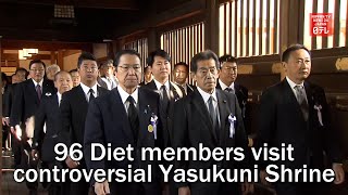 96 Diet members visit controversial Yasukuni Shrine during Annual Fall Rites [upl. by Rumery]