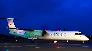 Widerøe Dash8 Q400  Morning arrival  start up  departure  Stord airport december 2020 [upl. by Analrahc]