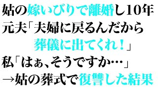 【スカッとする話】姑の嫁いびりが原因で離婚したと勘違いする夫→10年後元夫から元義母の訃報連絡が…「葬儀に出てくれ。夫婦に戻るんだから来てくれないと困る」→当日、弔辞で夫の浮気を暴露した結果 [upl. by Rehprotsirhc]