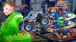 TREX INVASION AT THE ULTIMATE GARAGE 💥  Hot Wheels City [upl. by Jasper]