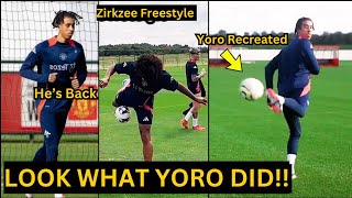 Leny Yoro Showcase Joshua Zirkzee SKILLS on his RETURN to Training at Carrington Ready for DEBUT [upl. by Nas245]