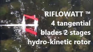 Single tangential blade VS four tangential blades of 2 stages 8 props hydrokinetic turbine PATENTED [upl. by Budding159]