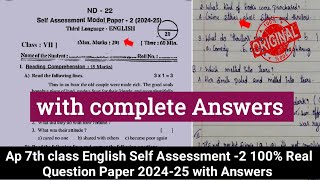 💯real 7th class English Self Assessment 2 model paper and answers 20247th class Fa2 English paper [upl. by Odranoel340]