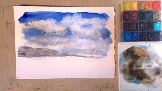 Acuarela  Como pintar Nubes y Cielos  Watercolor Cloud Skies Acuarelas [upl. by Corrine]