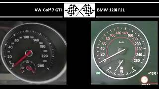 VW Golf 7 GTI VS BMW 120i F21  Acceleration 0100kmh [upl. by Garbe]