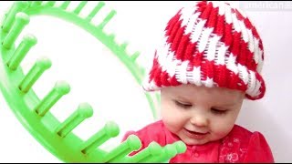 How to make a Peppermint Twist Beanie Hat on a Round Loom [upl. by Ahsieyk]