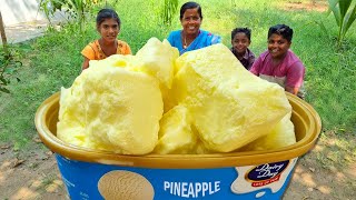 ICE CREAM MAKING  Homemade Ice Cream  Pineapple Flavor Ice Cream Recipe  Village Fun Cooking [upl. by O'Toole46]