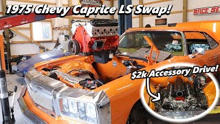 1975 Chevy Caprice Donk Gets Fresh LS and 2000 CVF Front Accessory Drive [upl. by Lehcar121]