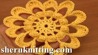 Crochet 12Petal Flower Tutorial  Crochet Flower Easy [upl. by Goldy340]