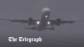 Storm Nelson Moment easyJet plane aborts Gatwick landing in extreme weather [upl. by Josefina]