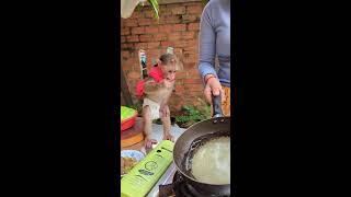 Today Mom take Baby Monkey Icy to cooking outside 😍🙉monkey babymonkey cutemonkey monkeylove [upl. by Marisa]