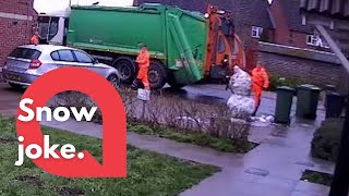 Binman sacked after being caught on CCTV kicking over childs snowman  SWNS [upl. by Noellyn]