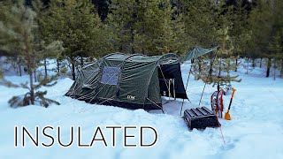 Winter Camping in INSULATED Tent  Snow and Freezing Temps [upl. by Enneirda]