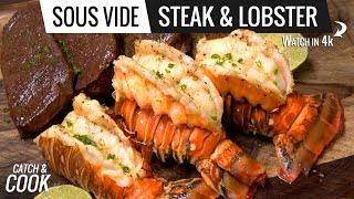 Sous Vide LOBSTER and STEAK  Catch and Cook Lobster VLOG 1 [upl. by Gaultiero684]