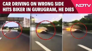 Gurugram News Today  On Camera Car Driving On Wrong Side Hits Biker In Gurugram He Dies [upl. by Nevuer]