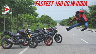 Hero Xtreme 160R 4V vs RTR 160 4V vs Pulsar NS160 Drag Race  Fastest Accelerating 160 cc Bike [upl. by Monahan]