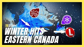 Winter Hits Parts Of Eastern Canada With Winds Snow And A Blizzard Warning  forecast [upl. by Buttaro]