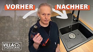 IKEA Küche aufbauen Arbeitsplatten zuschneiden Spüle einbauen und Wände verputzen 8 [upl. by Akimahc]