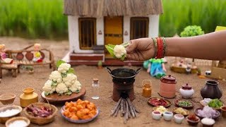 miniature gobhi bhjiya  mini kitchen real cooking mud set miniaturekitchenDine [upl. by Aloisia]