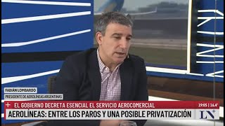 Fabián Lombardo Pdte Aerolíneas Argentinas quotEstamos llevando a la empresa a que sea privatizablequot [upl. by Ehman]