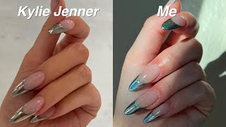 Recreating Kylie Jenner’s chrome french tip nails EASY GELX NAILS [upl. by Ainesy]