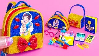 DIY Miniature Snow White School Supplies  Backpack Glitter Pen Pencil Case [upl. by Atinreb]