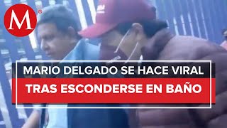 Mario Delgado se esconde en baño portatil tras recibir reclamos de morenistas [upl. by Carli828]