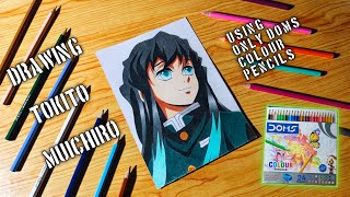 Drawing Anime Using Cheapest Coloured Pencils  Muichiro Tokito the Mist Hashira  Demon Slayer [upl. by Assinna]