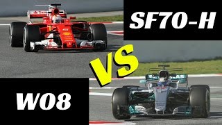 2017 Ferrari SF70H vs Mercedes W08  Comparison on track  F1 tests Montmelò [upl. by Declan]