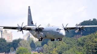 Lockheed C130J30 Hercules  Low pass and Landing in Berne HD [upl. by Enrika421]