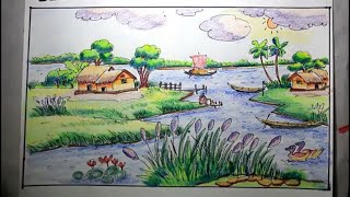 How TO Draw Scenery OF Autumn Season Painting With Color Pencil [upl. by Wolf]