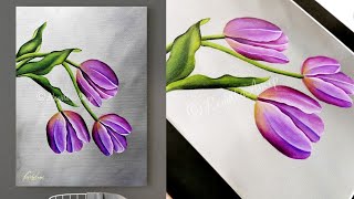 step by step acrylic painting on canvas for beginners Tulips painting  How to paint  Art Ideas [upl. by Eillod]