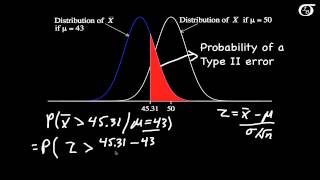 Calculating Power and the Probability of a Type II Error A OneTailed Example [upl. by Pearl]