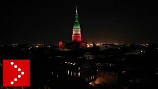 Novara deserta vista dal drone la cupola di San Gaudenzio illuminata dal tricolore [upl. by Haym]