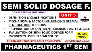 Semi Solid Dosage Form complete  Unit 5  Pharmaceutics 1 b pharmacy 1st semester  Carewell P [upl. by Atte]