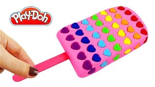 DIY Making PlayDoh Ice Cream Popsicle with Rainbow Hearts [upl. by Meihar]