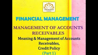 Financial Management  Working Capital Management  Management of Accounts Receivable  Part 1 Tamil [upl. by Bridgid]